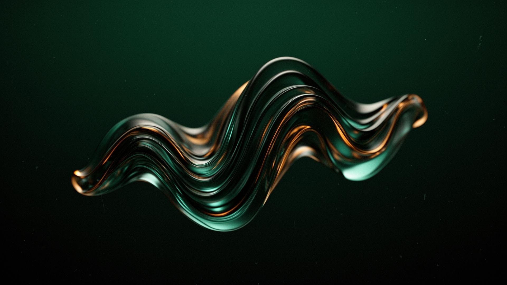 Emerald and gold liquid form representing the FuturaComm aesthetic